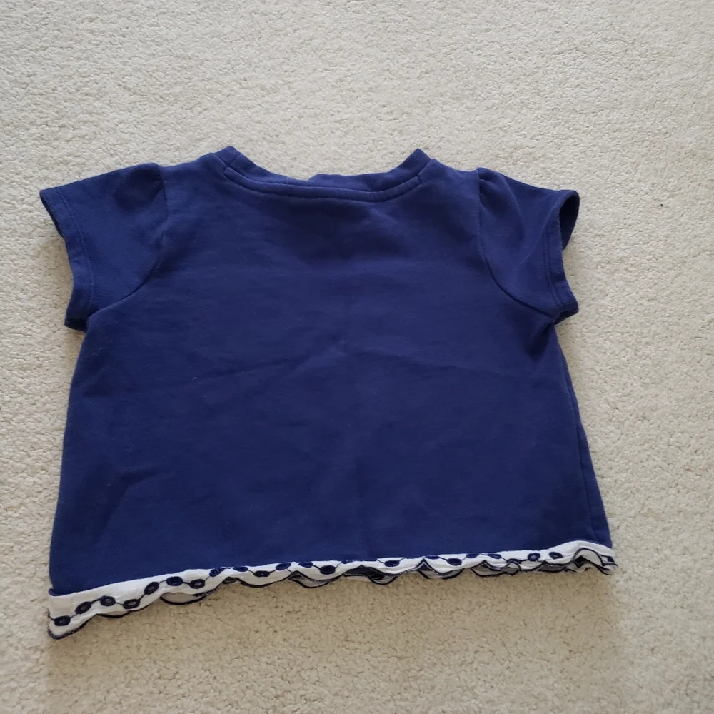 Janie and Jack Girls' Navy French Terry Short Sleeve Shirt With Eyelet Trim sz5